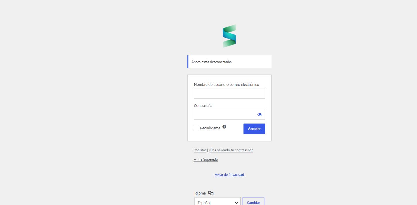 Pantalla de inicio de sesión de SuperEdu