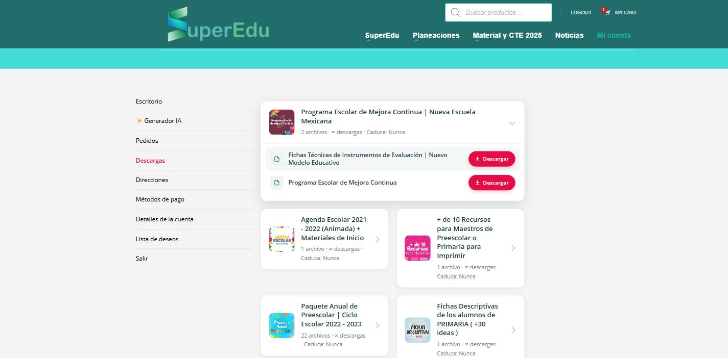 Botón para descargar un archivo en SuperEdu