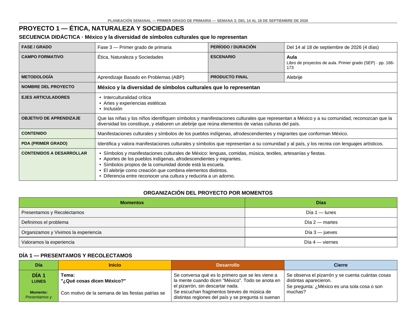 Planeación Primer Trimestre para 1° de Primaria | Nuevo Modelo Educativo | Ciclo Escolar 2026 - 2027 - Imagen 4