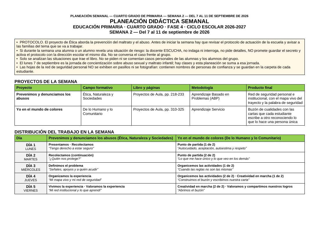 Planeación Primer Trimestre para 4° de Primaria | Nuevo Modelo Educativo | Ciclo Escolar 2026 - 2027 - Imagen 3