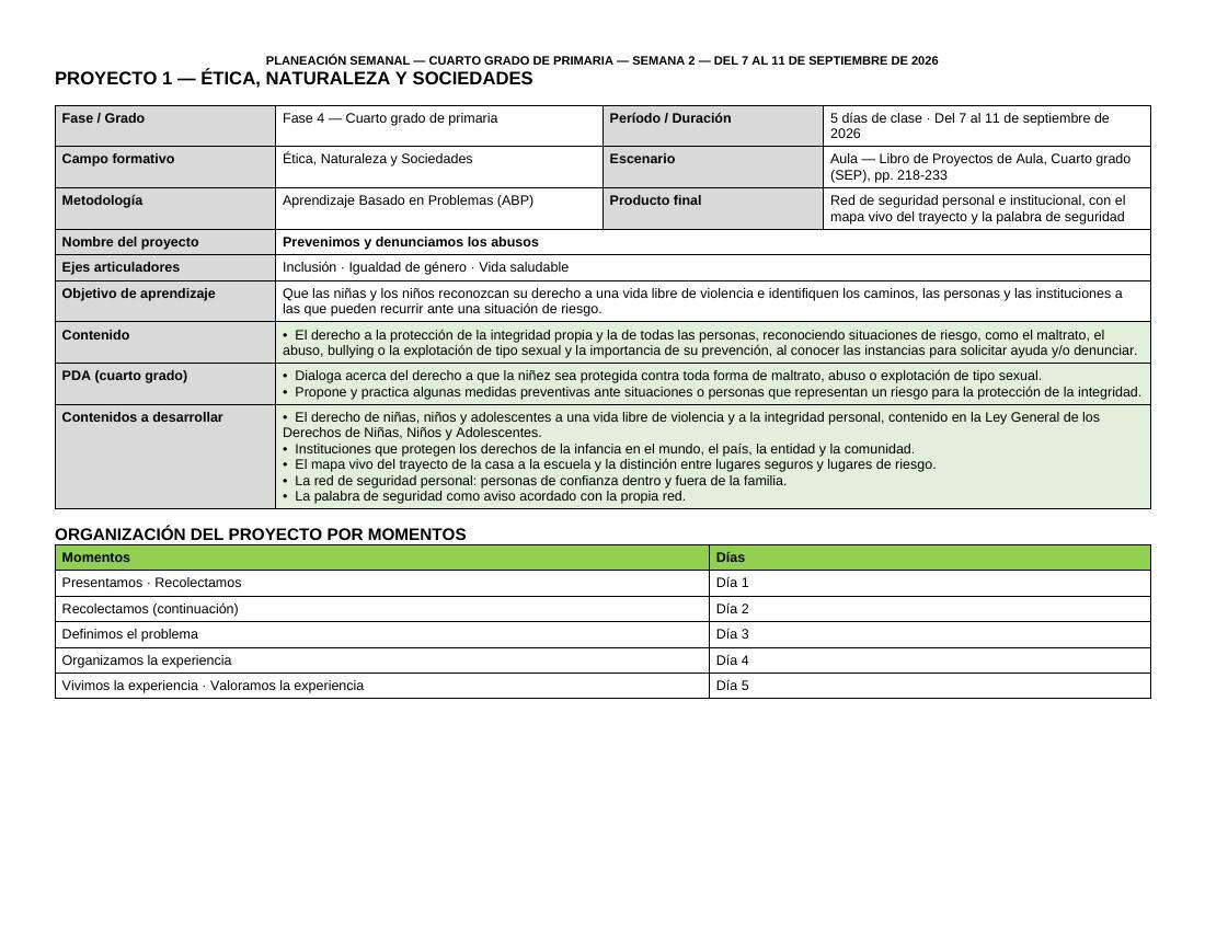 Planeación Primer Trimestre para 4° de Primaria | Nuevo Modelo Educativo | Ciclo Escolar 2026 - 2027 - Imagen 4