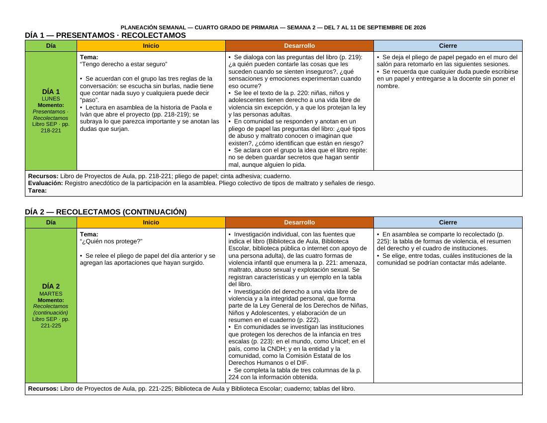 Planeación Primer Trimestre para 4° de Primaria | Nuevo Modelo Educativo | Ciclo Escolar 2026 - 2027 - Imagen 5