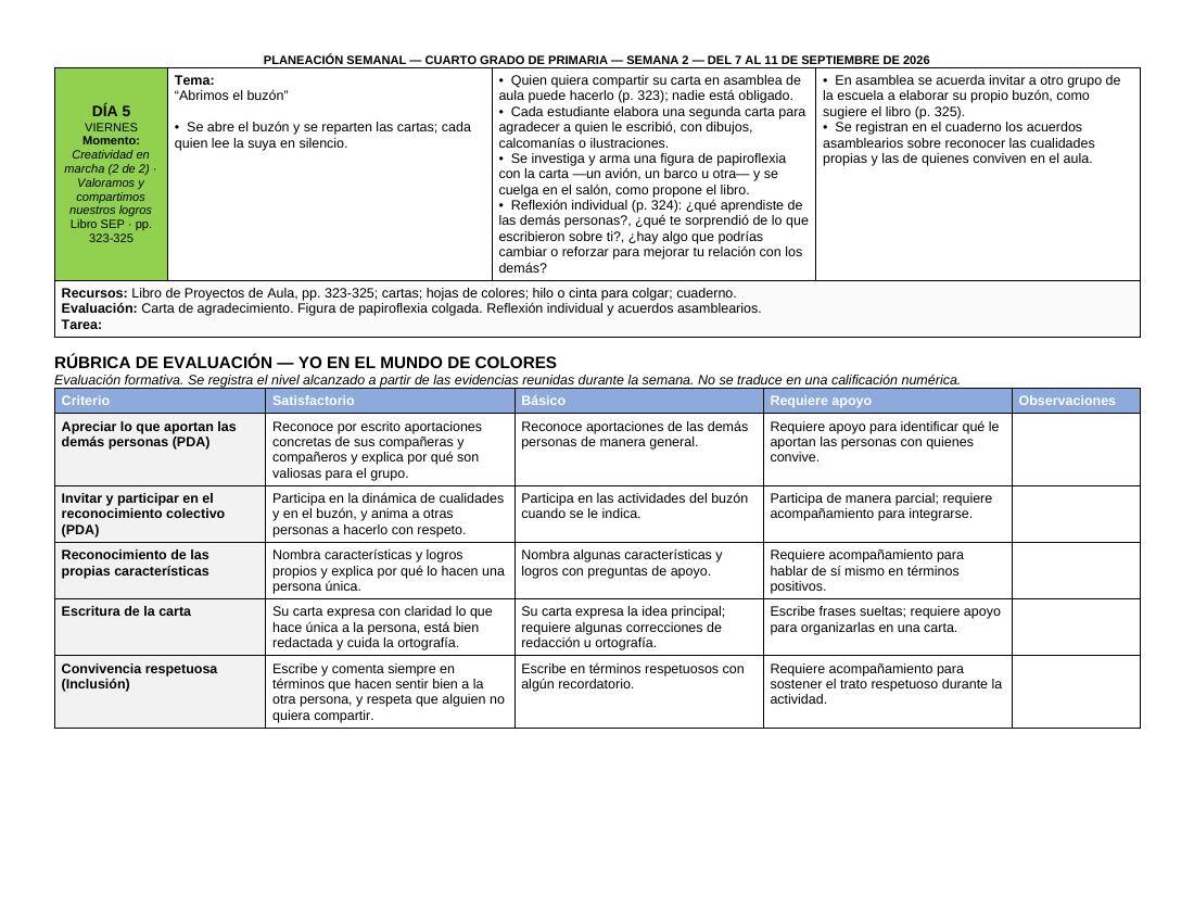 Planeación Primer Trimestre para 4° de Primaria | Nuevo Modelo Educativo | Ciclo Escolar 2026 - 2027 - Imagen 12