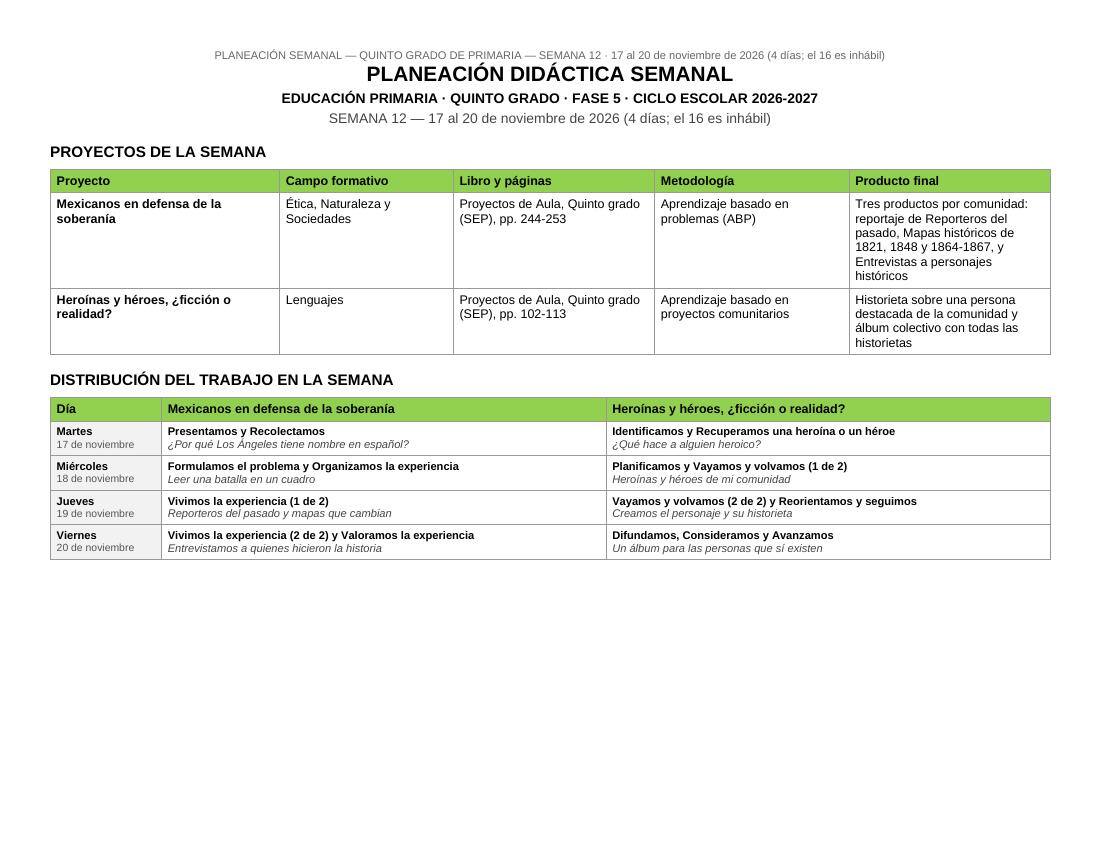 Planeación Primer Trimestre para 5° de Primaria | Nuevo Modelo Educativo | Ciclo Escolar 2026 - 2027 - Imagen 3