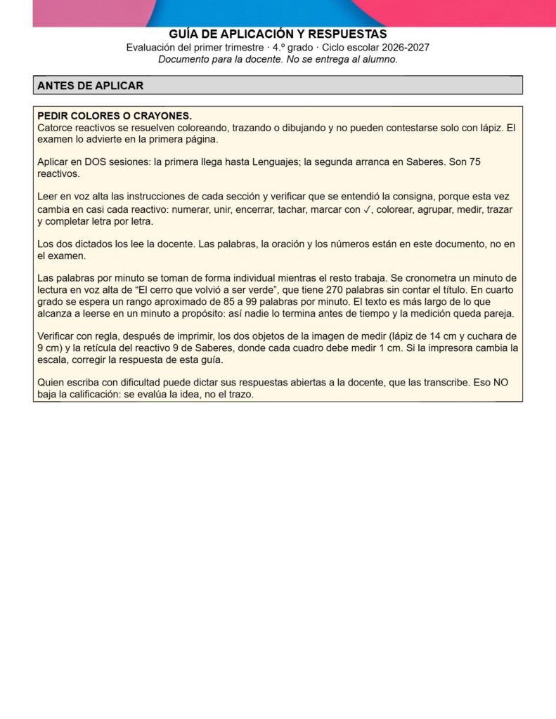 Ejemplo Guía de aplicación y respuestas 4° Primaria Trimestre I