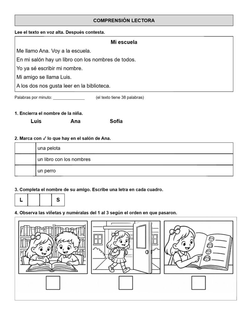 Ejemplo Examen 1° Primaria Trimestre I - página 1