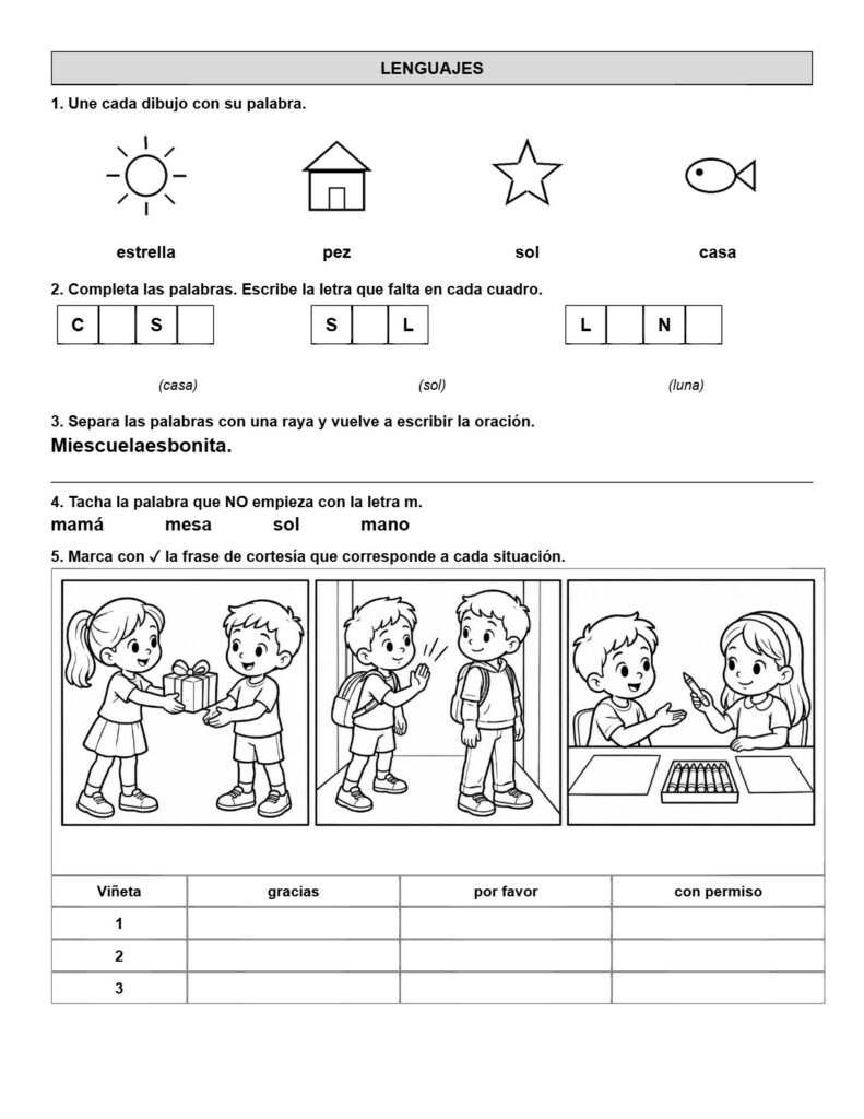 Ejemplo Examen 1° Primaria Trimestre I - página 3
