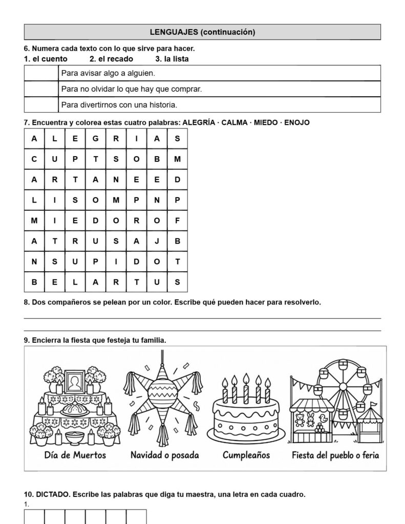 Ejemplo Examen 1° Primaria Trimestre I - página 4