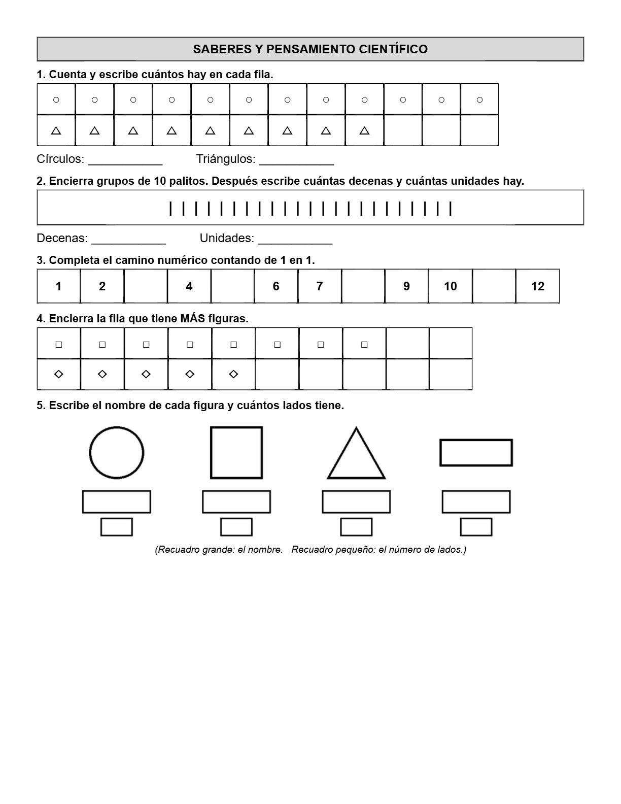 Ejemplo Examen 1° Primaria Trimestre I - página 5