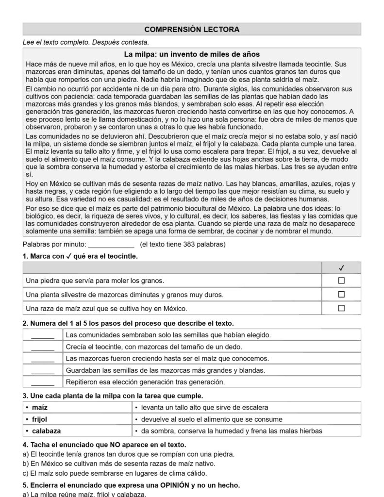 Ejemplo Examen 5° Primaria Trimestre I - página 1