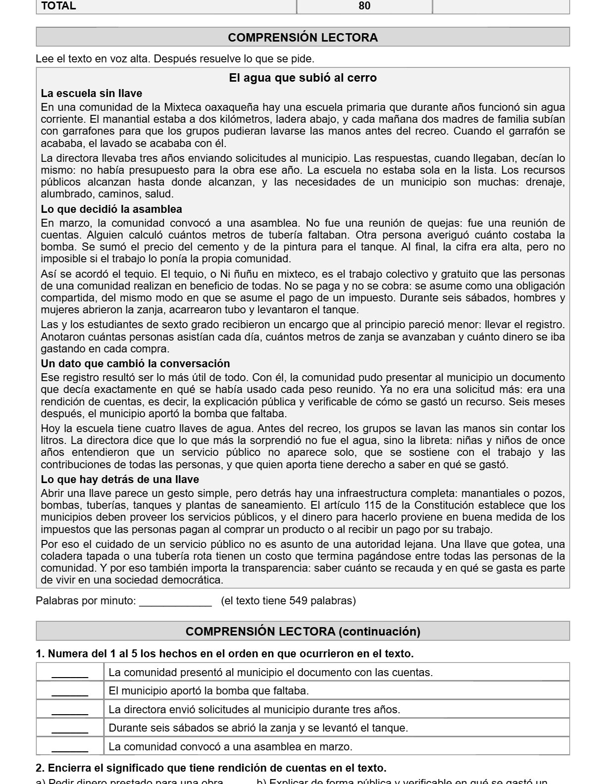 Ejemplo Examen 6° Primaria Trimestre I - página 1
